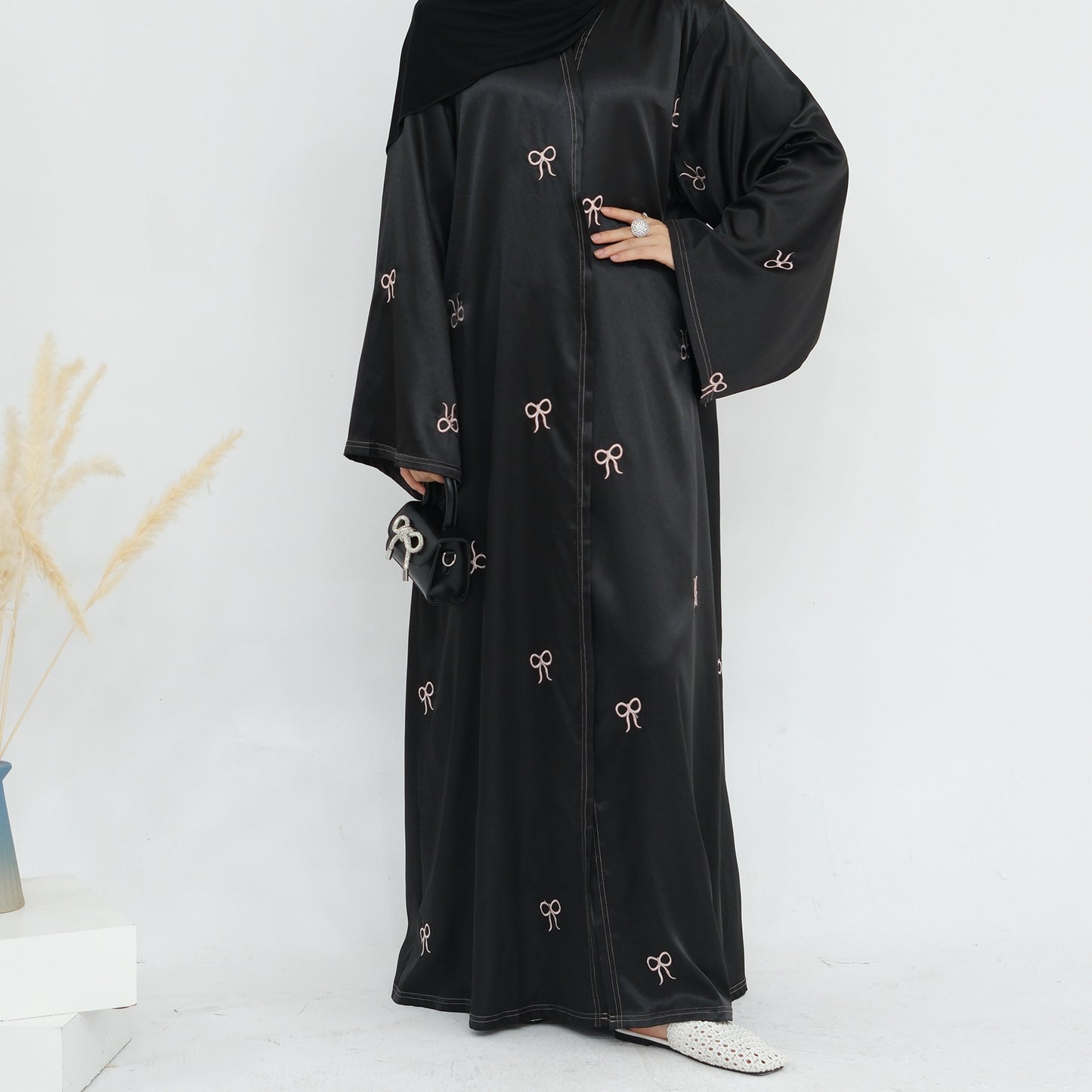 Luxurious Black Embroidery Open Abaya