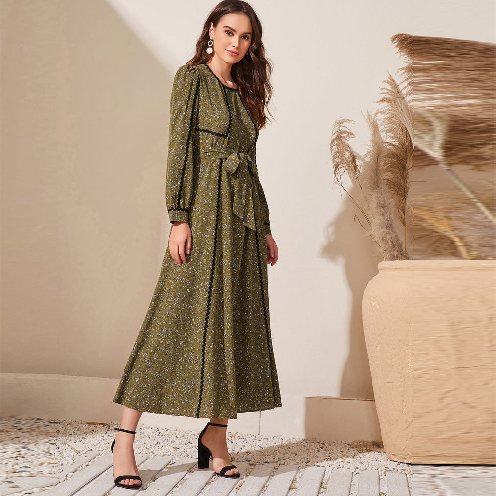 Women's Crewneck Long Sleeve Print Maxi Dress