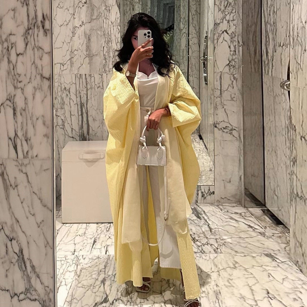 Women's Solid Color Bat-sleeved Yellow Robe