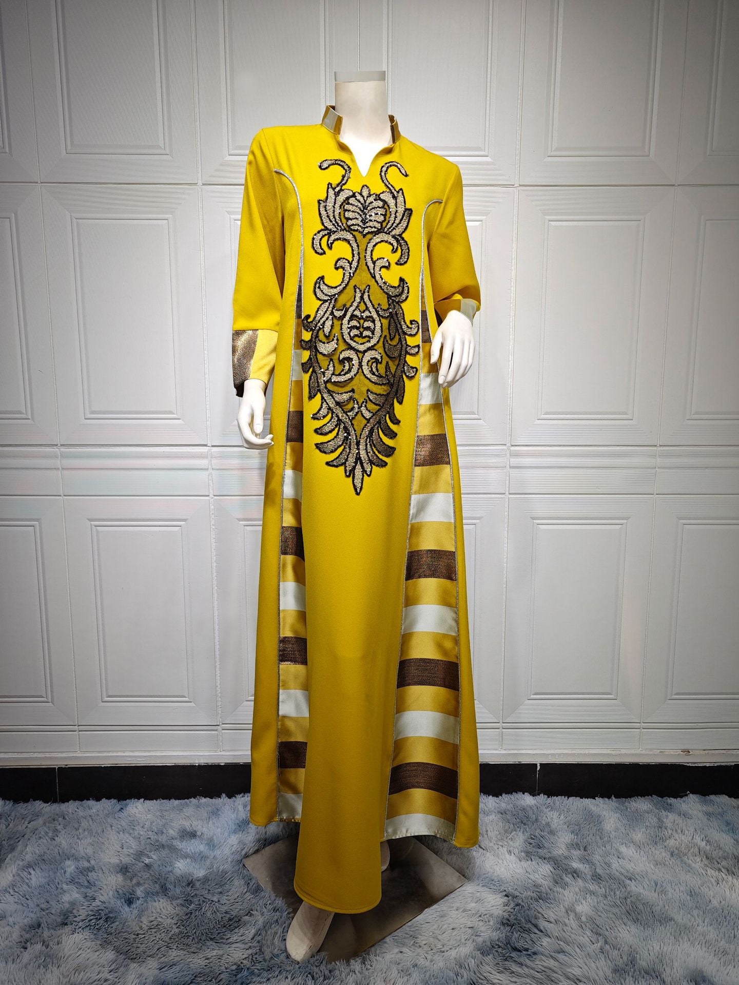 Women's Embroidered Striped Robe Dress