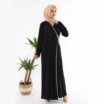 Women's Lace-up Slim Burqa V-neck Dress