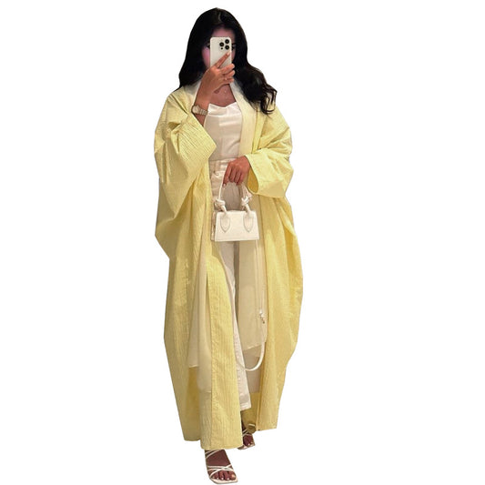 Women's Solid Color Bat-sleeved Yellow Robe