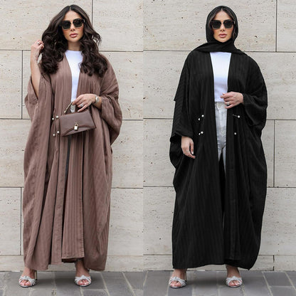 Women's Striped Casual Robe Open Abaya