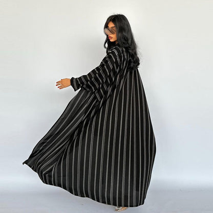 Striped Cardigan Jacket Open Abaya