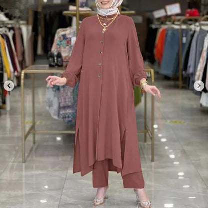 Women's Solid Color Casual Muslim Dress Sets