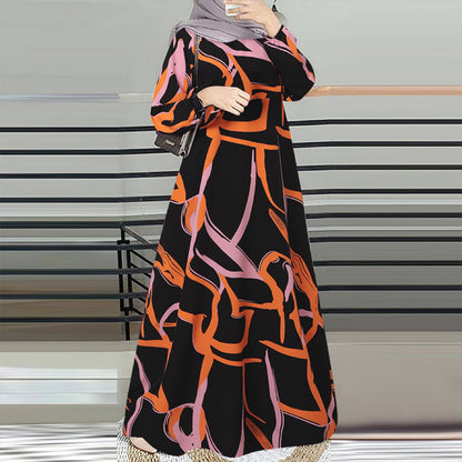 Elegant Floral Print Abaya Dress