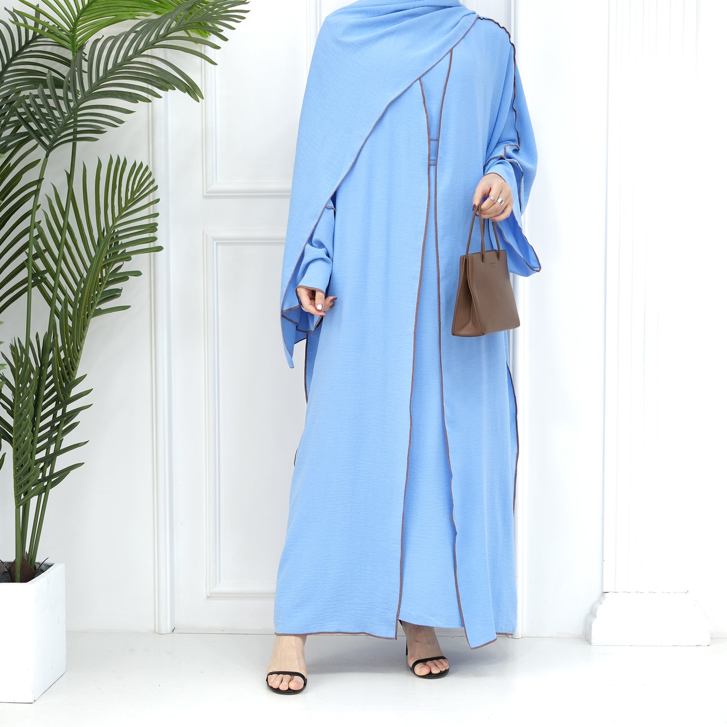 Muslim Plain Cardigan Dress Three-piece Sets