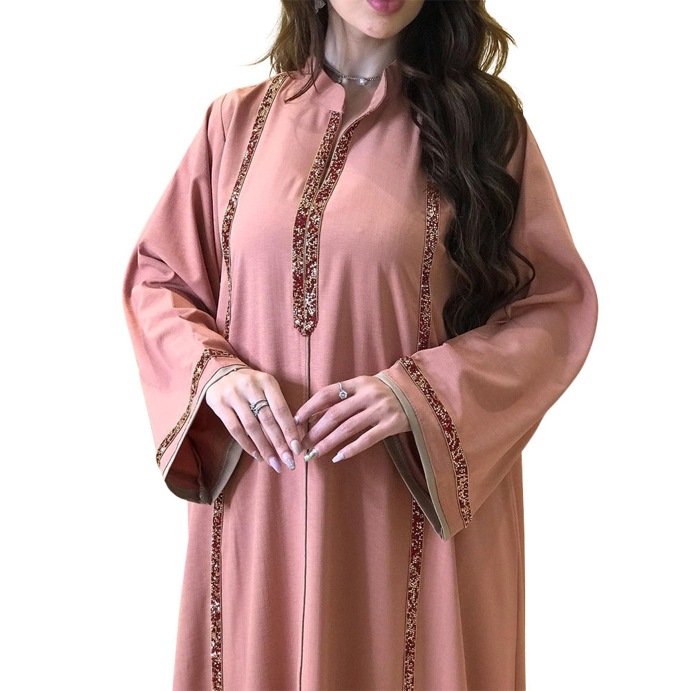 Diamond-encrusted Webbing Loose Hem Jalabiya Dress