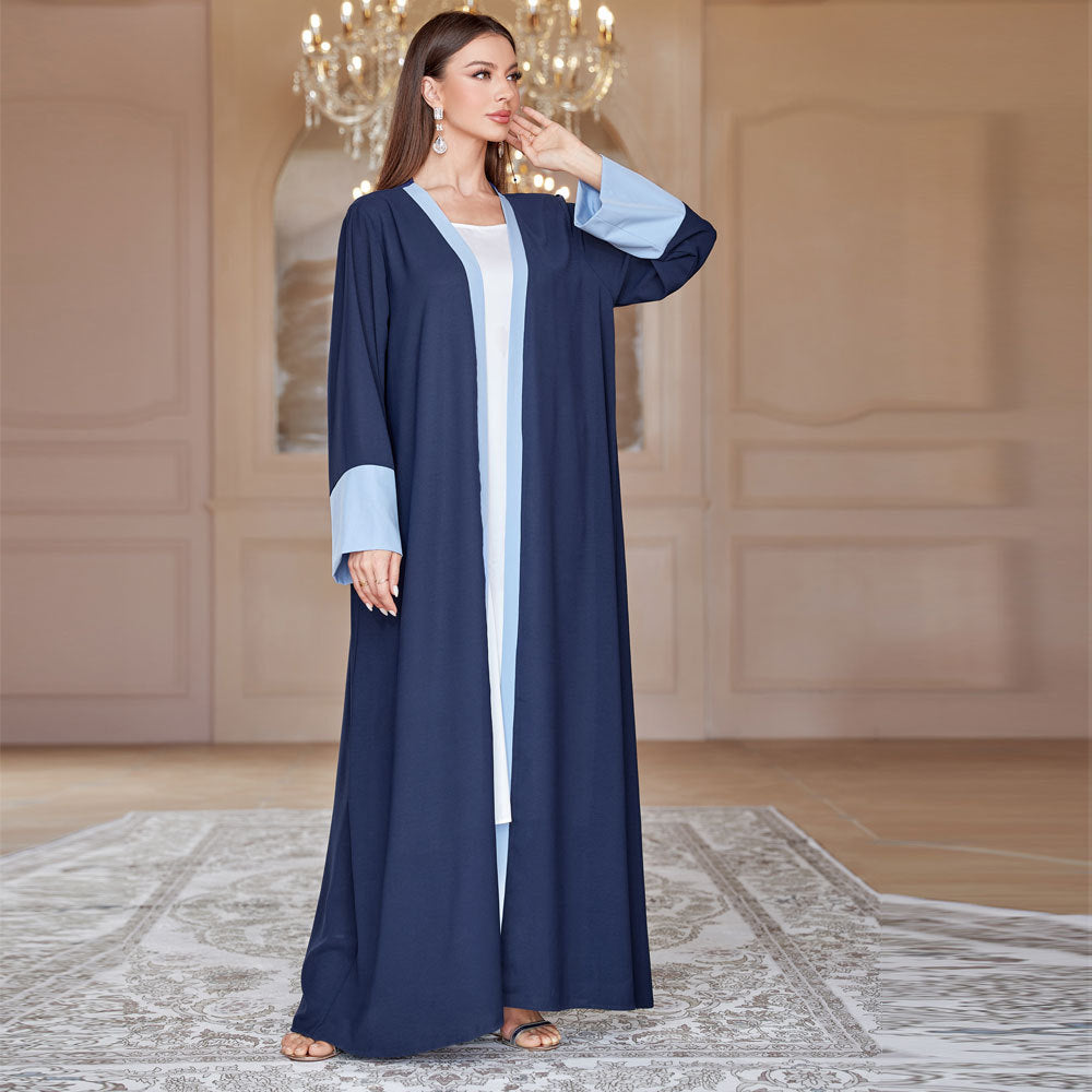 Solid Color Patchwork Sleeve Blue Robe