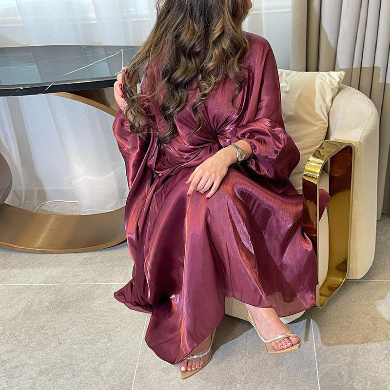 Plain Puff Sleeve Robe Dress