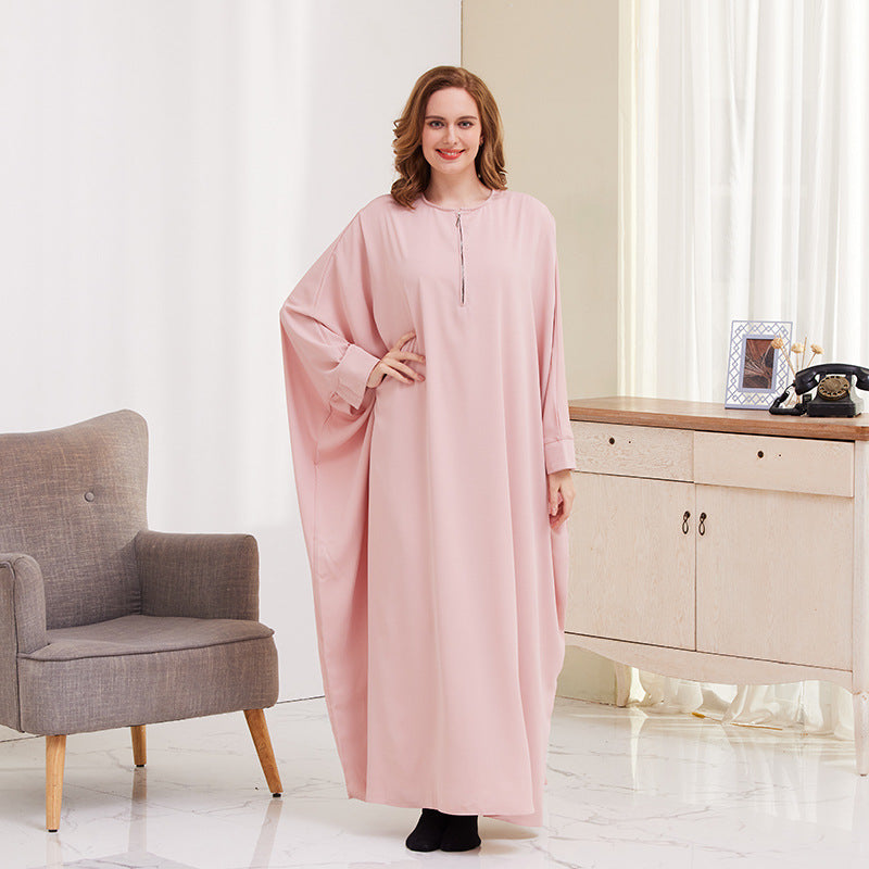 Women's Solid Color Bat-sleeved Abaya Dress