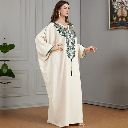 Embroidered Batwing Sleeve Casual White Dress