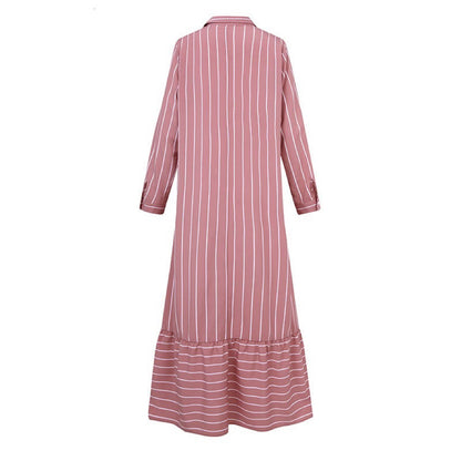 Women's Long-sleeved Striped Lapel Dress