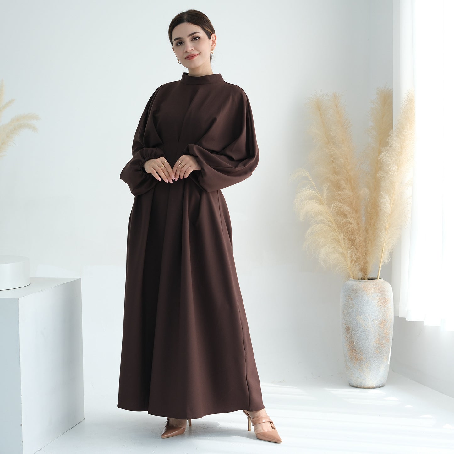 Women's Solid Color Tunic Sleeve Abaya Dress