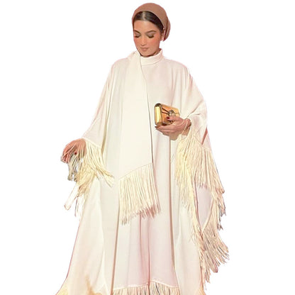 Women's Plain Batwing Sleeve Fringed Dress