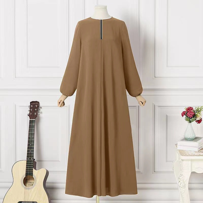 Women's Solid Color Long-sleeved Loose Crewneck Dress