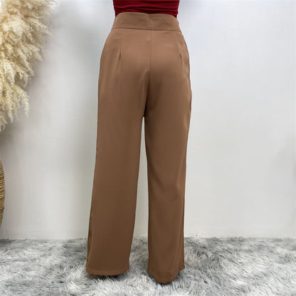 Women's Simple Wide-leg Pants with Lace-up Set