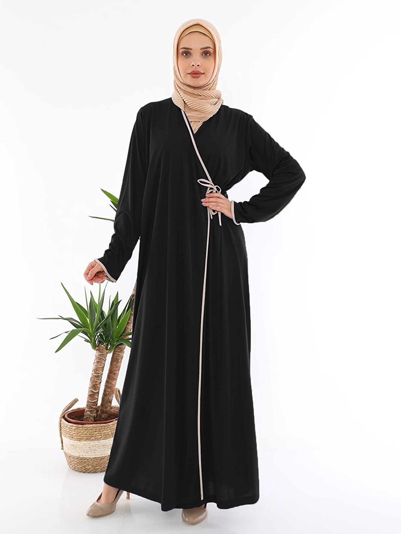 Women's Lace-up Slim Burqa V-neck Dress