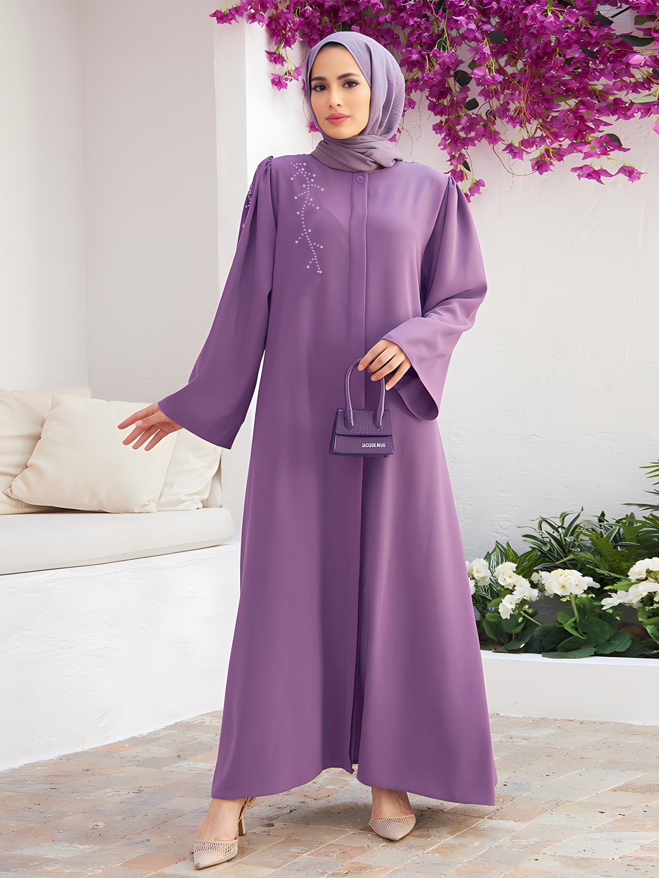 Muslim Beaded Purple Evening Dress