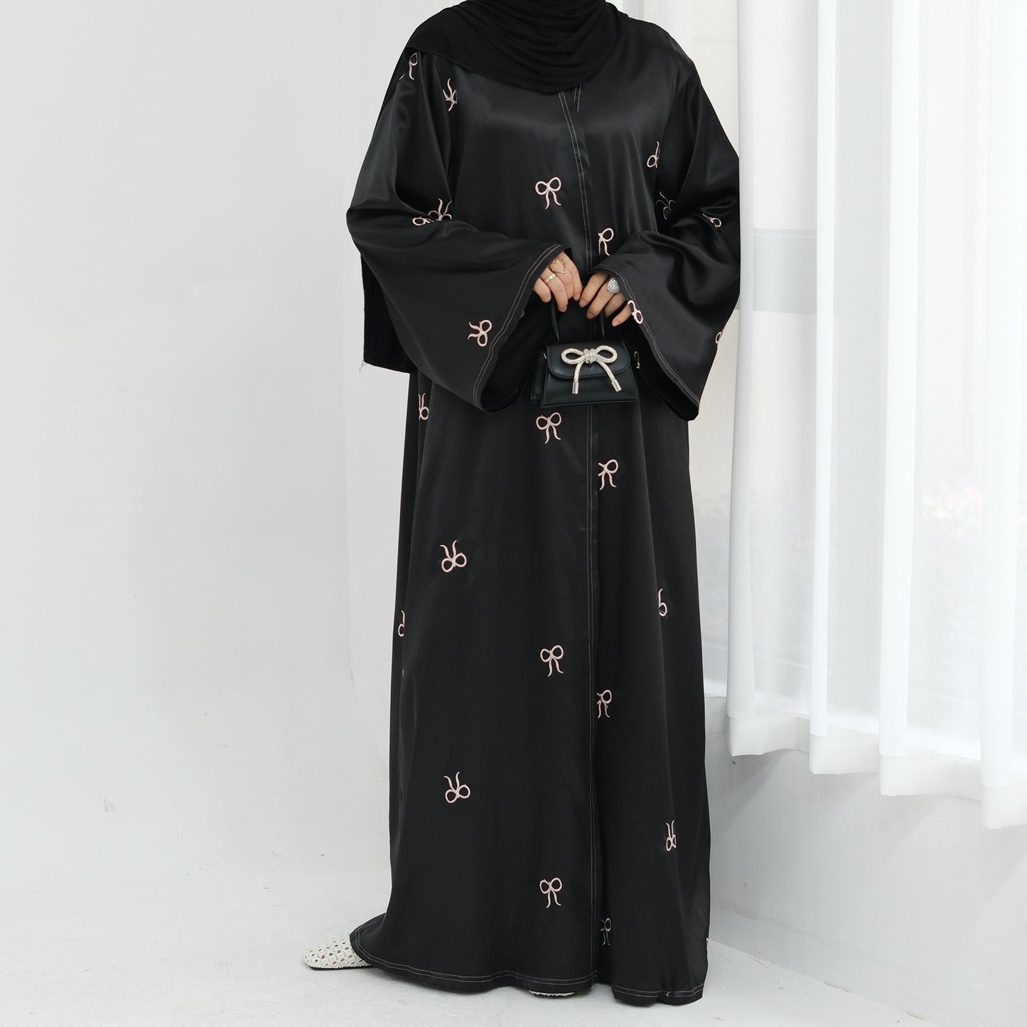 Luxurious Black Embroidery Open Abaya