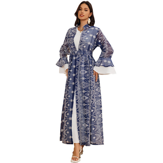 Elegant Long Skirt Embroidered Robe Two-piece Set