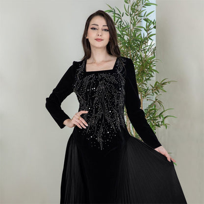 Chiffon Panelled Hot Diamond Jalabiya Evening Dress