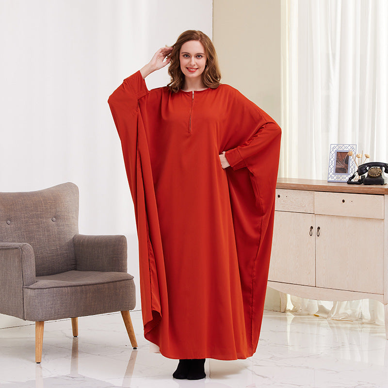 Women's Solid Color Bat-sleeved Abaya Dress