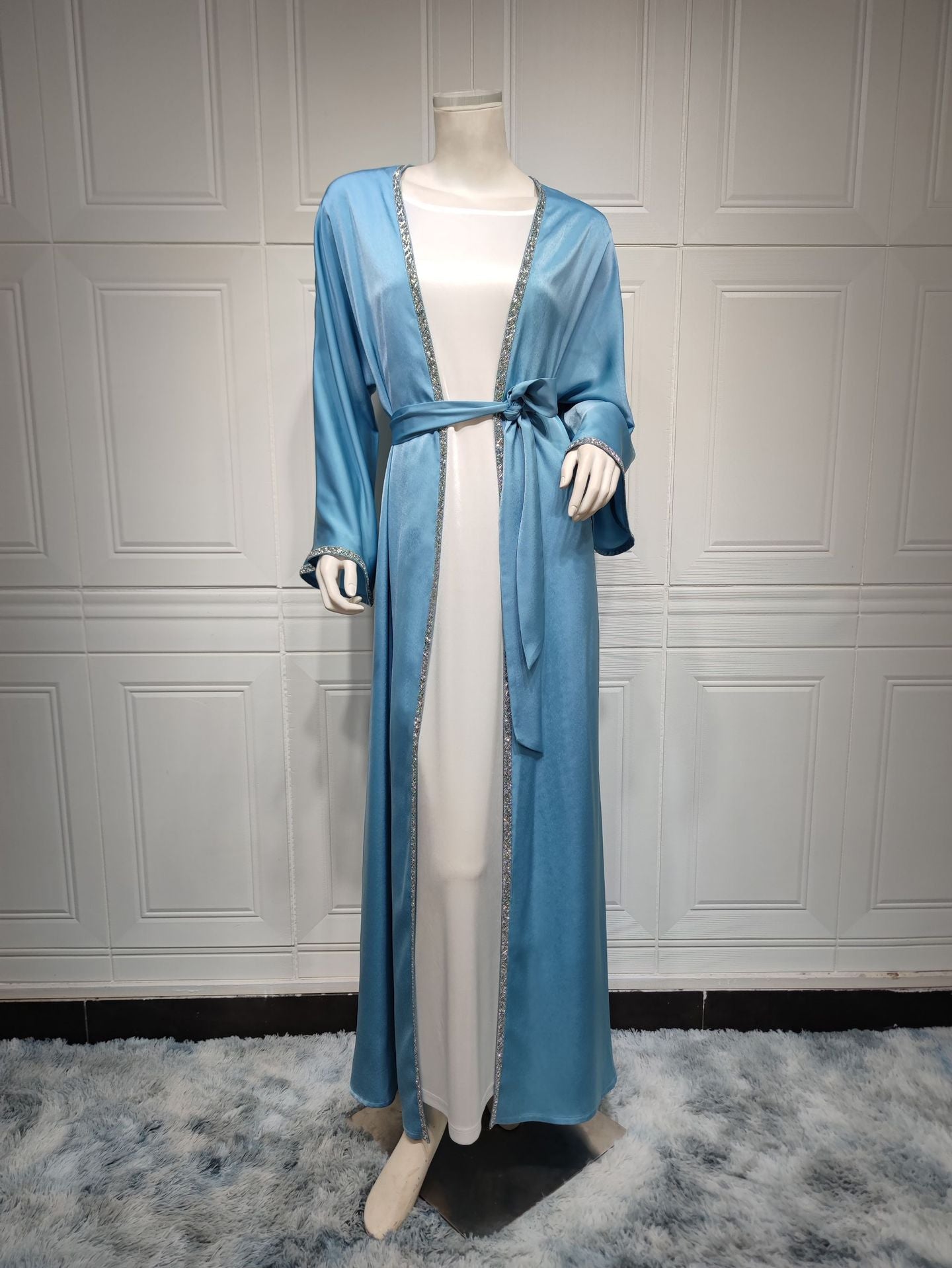 Women's Hot Diamond Lace-up Solid Color Open Abaya
