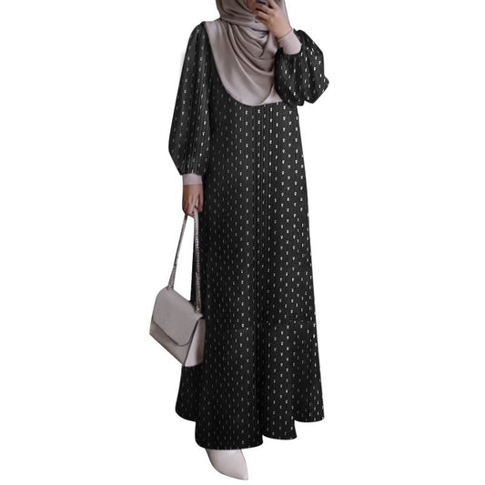 Women's Long-sleeved Printed Black Abaya Dress