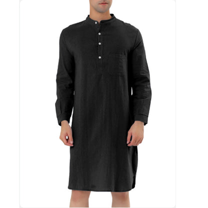 Men's Cotton Pullover Long-Sleeved Crewneck Gown