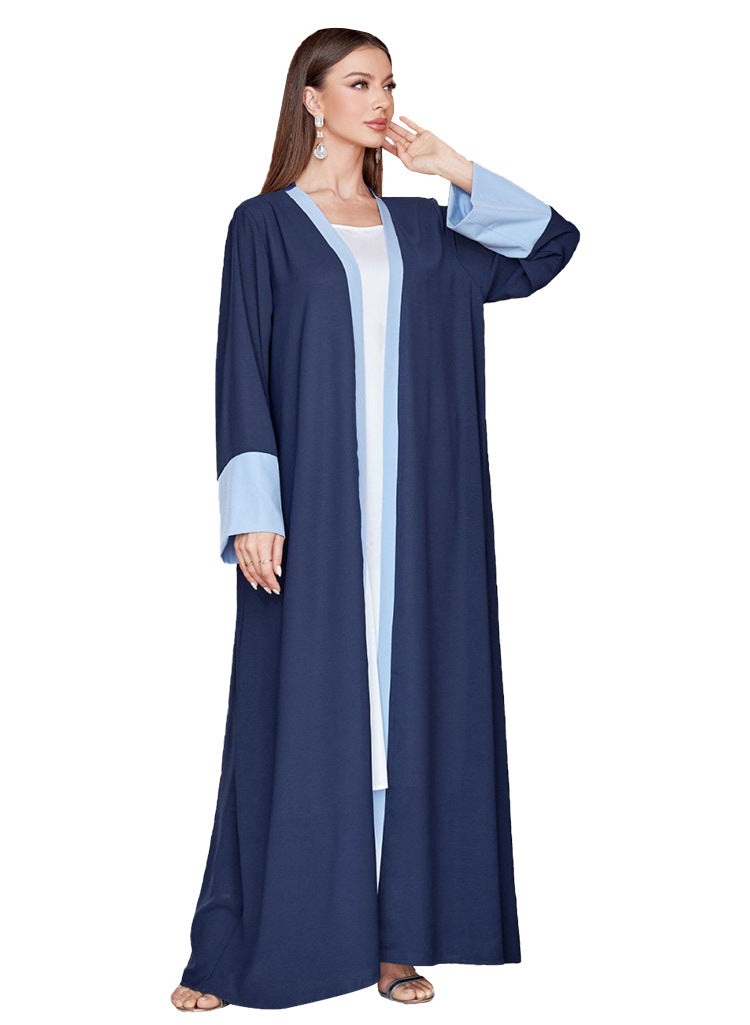 Solid Color Patchwork Sleeve Blue Robe