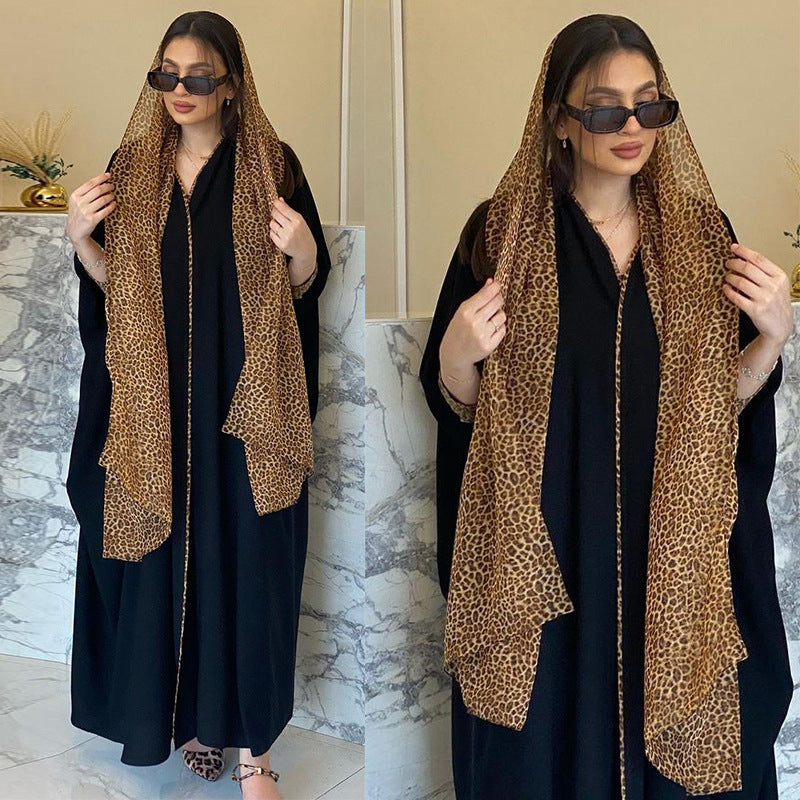 Women's Leopard Print Chiffon Color-Blocked Robe