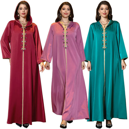 Women's Satin Beaded Abaya Dress