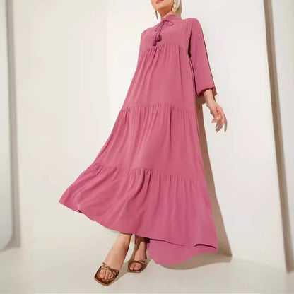 Modest Lace-Up Robe Hem Dress