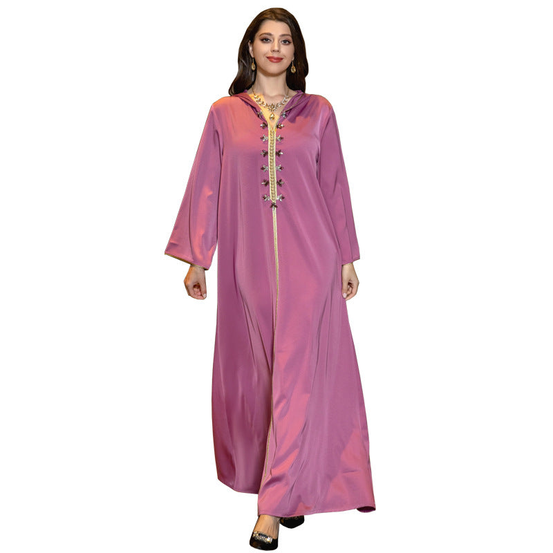 Women's Satin Beaded Abaya Dress