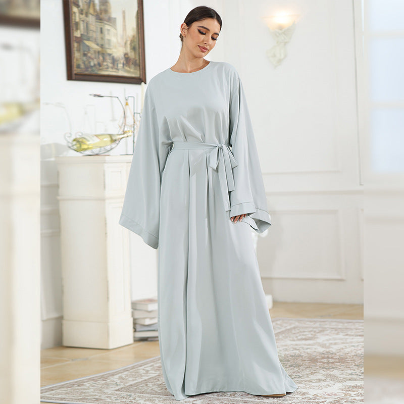 Solid Color Simple Abaya Grey Dress