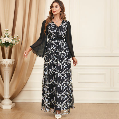 Long-sleeve Floral Chiffon Dress