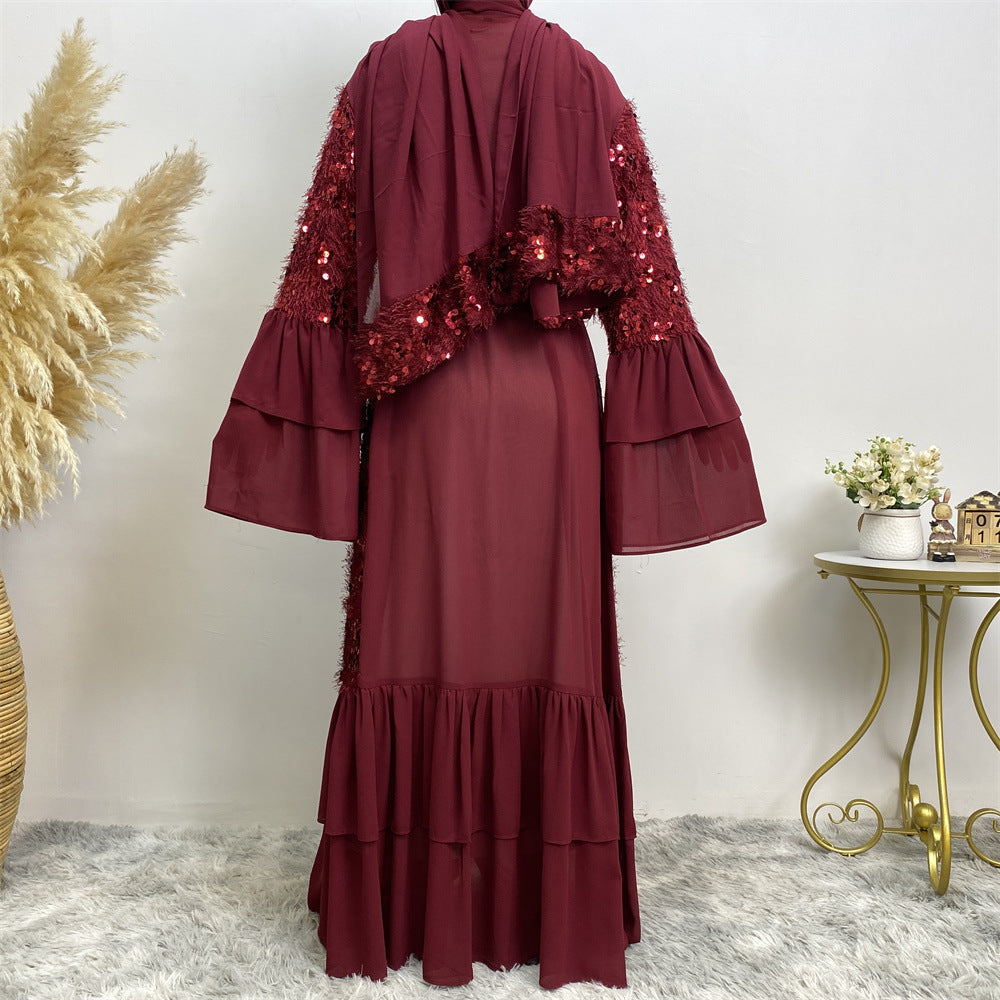 Sequinned Chiffon Flared-sleeved Robe