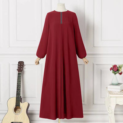 Women's Solid Color Long-sleeved Loose Crewneck Dress