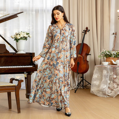 Women's Fashion Print Jalabiya Dress