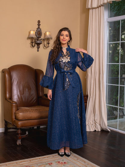 Floral Muslim Women's Embroidery Robe Dress