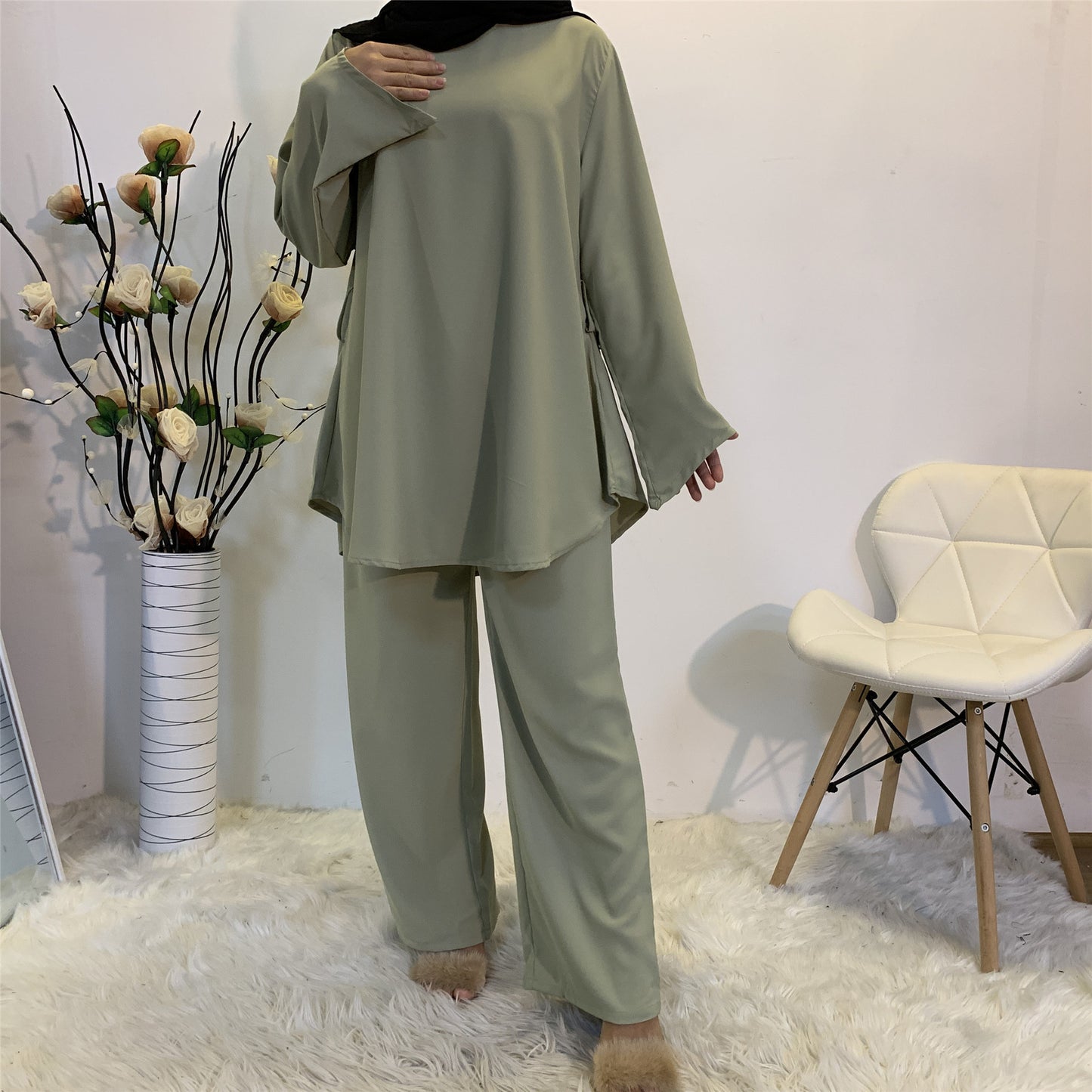 Plain Modest Fashion Pant Sets