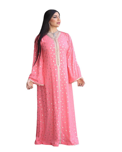 Women's Pink V-neck Jalabiya Dress