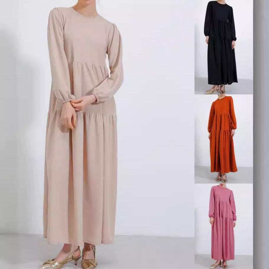 Plain Round Neck Robe Swing Dress