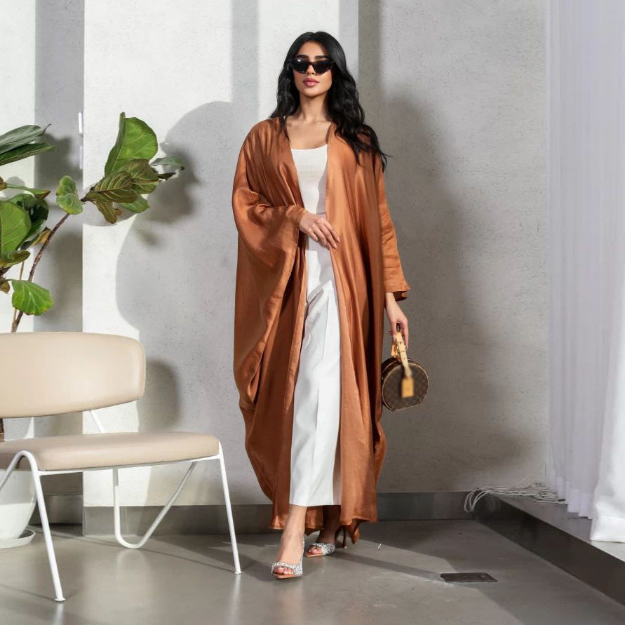 Women's Solid Color Cardigan Robe Open Abaya