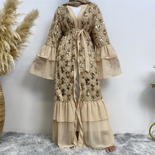 Sequinned Chiffon Flared-sleeved Robe