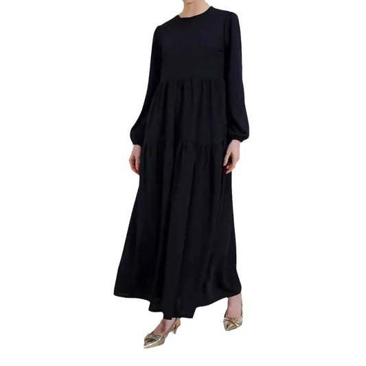 Plain Round Neck Robe Swing Dress