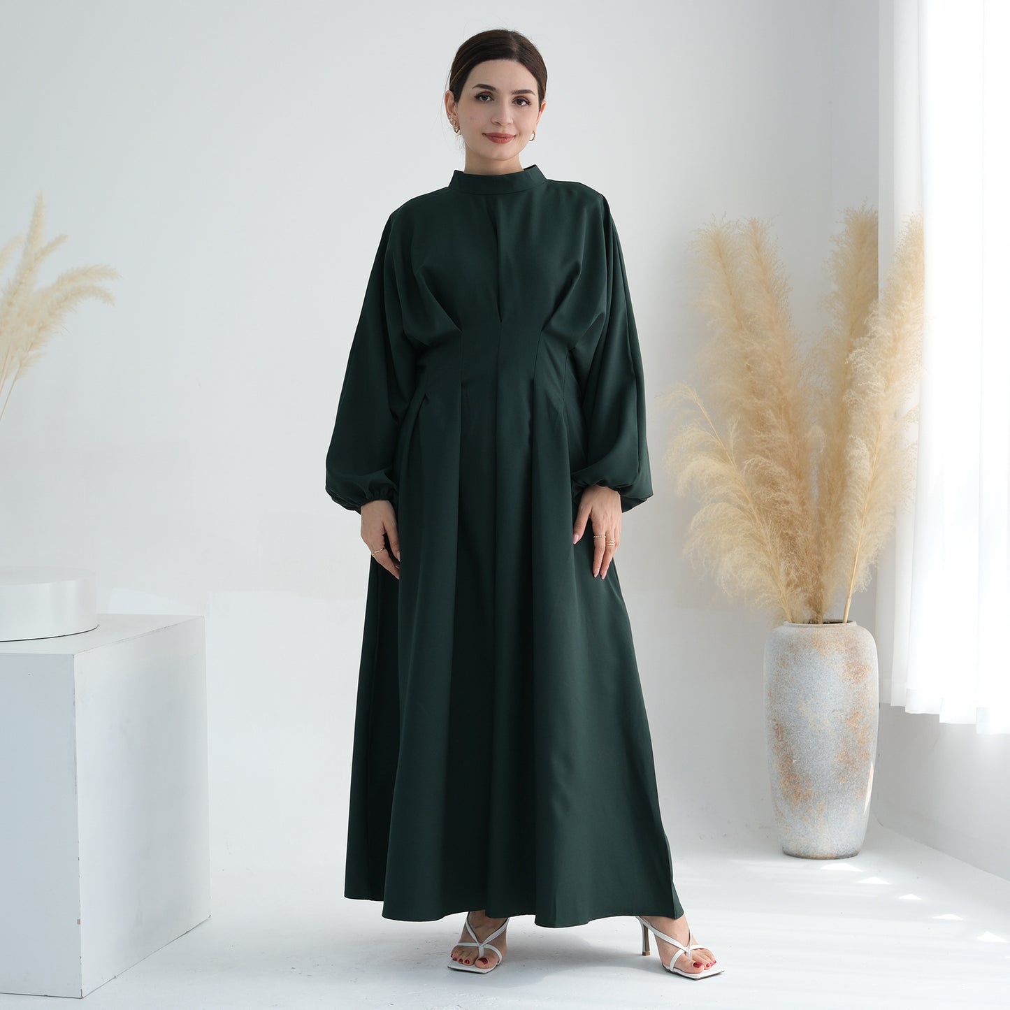 Women's Solid Color Tunic Sleeve Abaya Dress