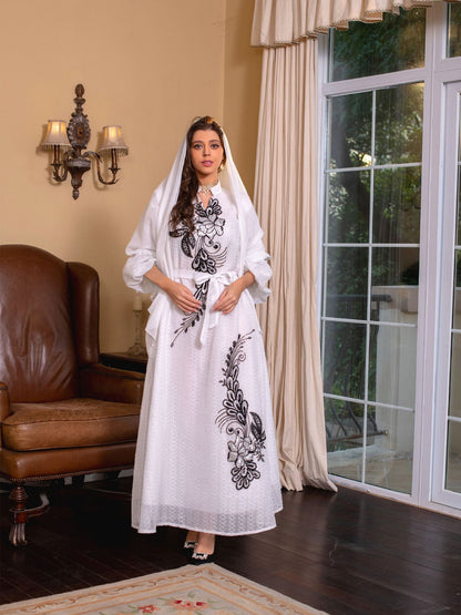 Floral Muslim Women's Embroidery Robe Dress