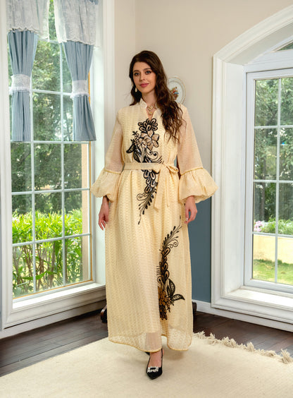 Floral Muslim Women's Embroidery Robe Dress